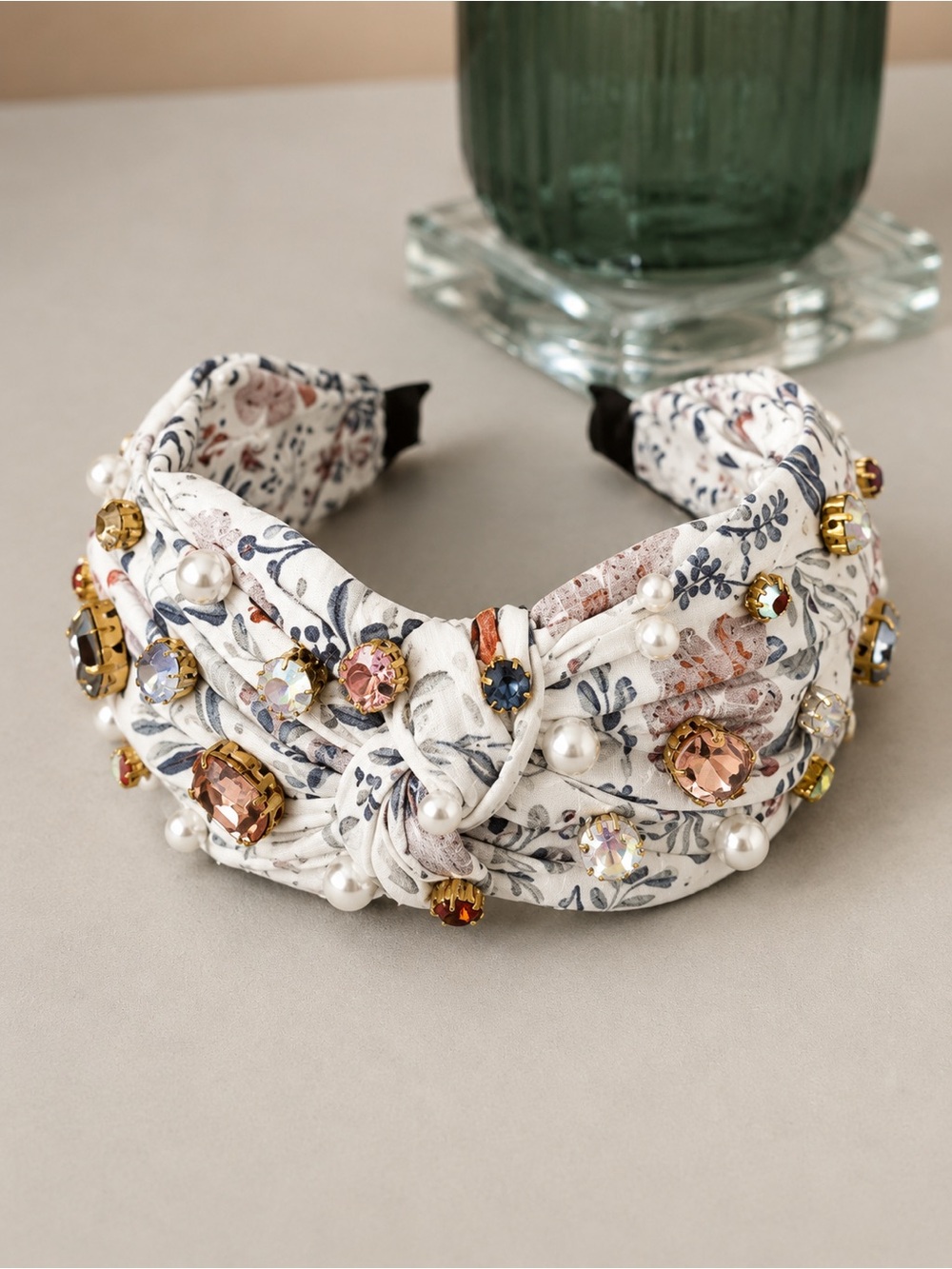 Pearl & Gems Embellished Floral Knot Headband